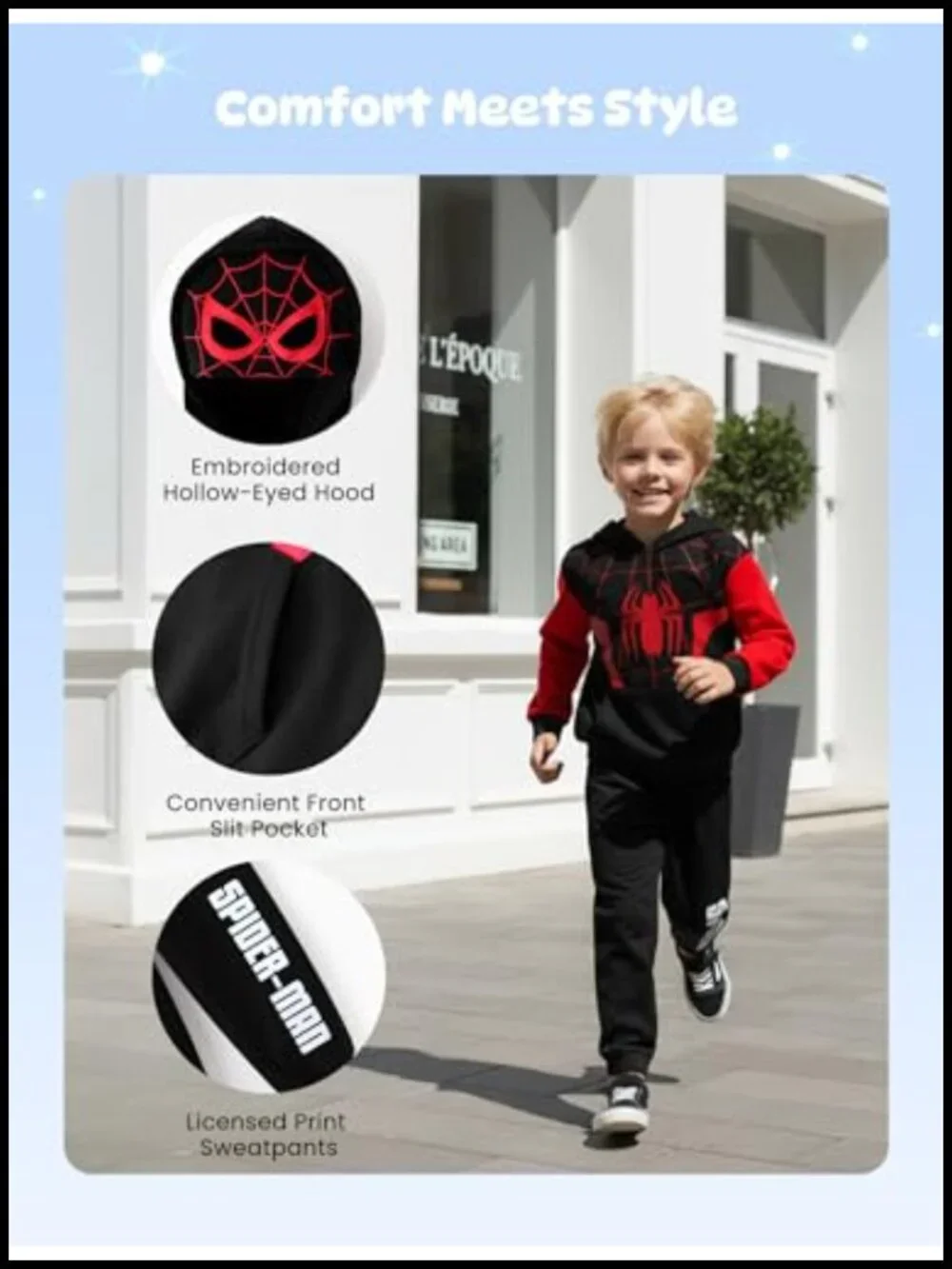 Marvel Spider-Man Miles Morales 2-Piece Hoodie & Jogger Set Kids Cosplay